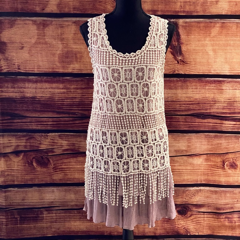 Entro Sleeveless Crochet Gauze Dress
